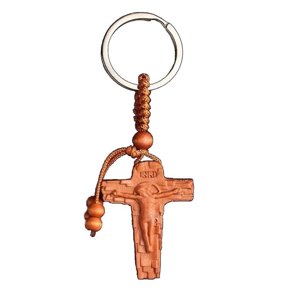 Jesus Cross Keychain Wooden Pendant Keyring Bag Charm Simple Car Keyring