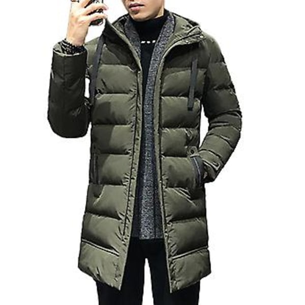 Herrarnas Vinter Parka Dunjacka Huva Ultimate Värme Vindskydd Hög Krage Mellanlång Utomhus Snöjacka (L Armég Grön)