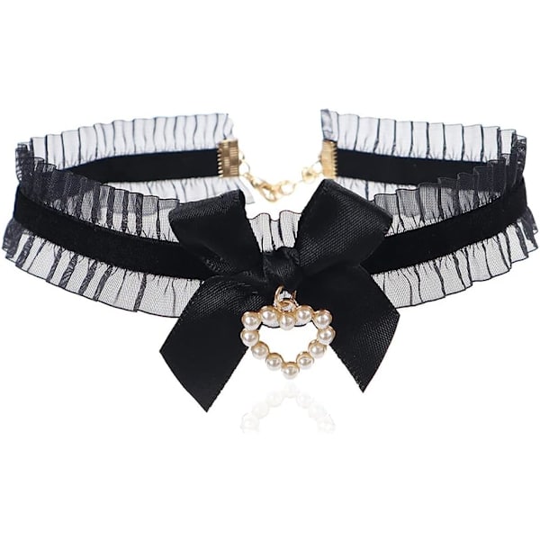 Sexig spetsbågskrage choker halsband Lolita sammet hjärta hänge slips halskedja gotisk cosplay hals accessoarer för kvinnor
