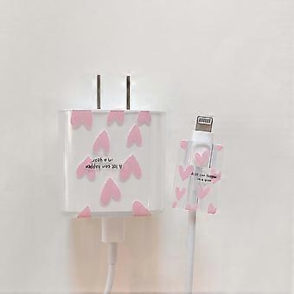 Rosa kärlekshjärta silikon mjuk dammtät bit sladd linje usb-kabel laddningshuvud lindare fodral skydd för Apple iPhone 18/20W (Stil 7)