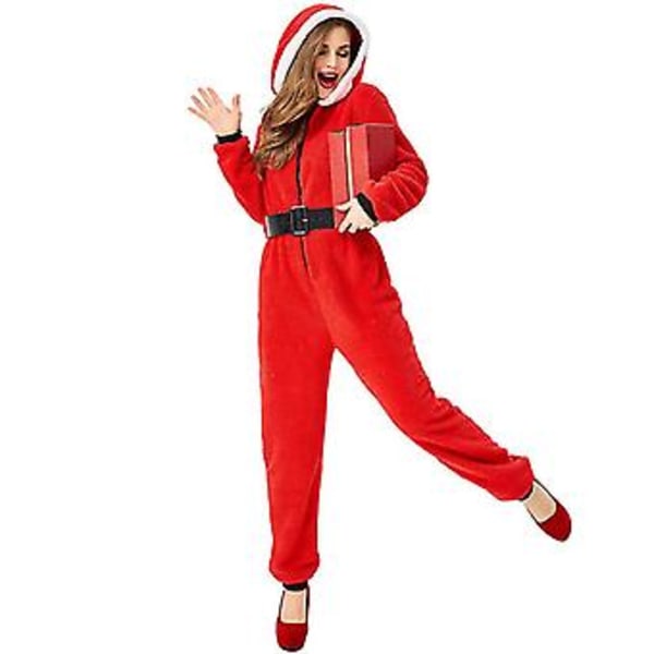 Rød Hættetrøje Jumpsuit Helkrops Pyjamas Julemand Cosplay Julefest Kostume (XL Voksen)