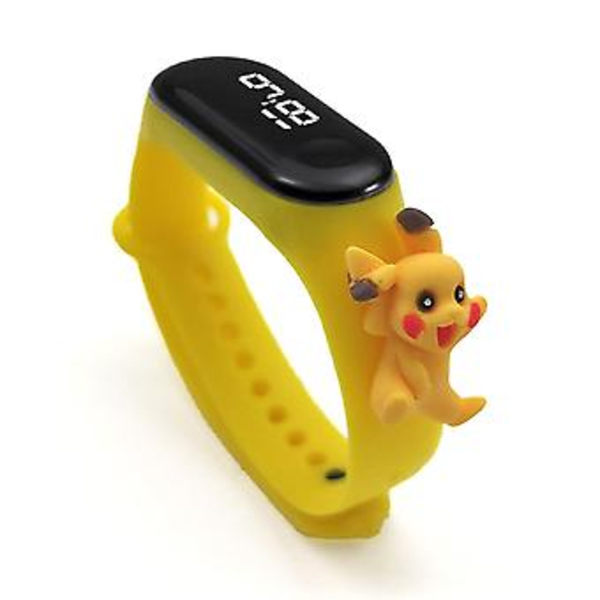 Barnens tecknade klocka LED digital pekskärm lysande display vattentät (gul Pikachu)
