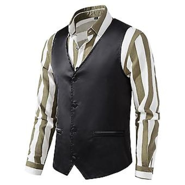 Herrar Solid V-ringad Casual Enkelknäppt Kostymväst Business Formal Kontorsväst Med Fickor (S Svart)