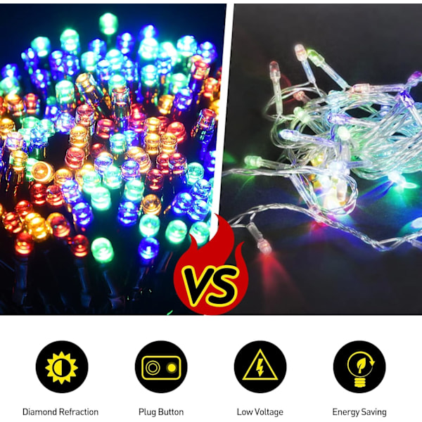 8 trælyskæder, 200 LED trælysringe, højde 2 m, 8 mod