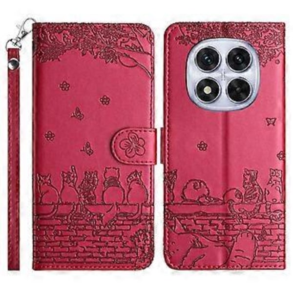 Xiaomi Redmi Note 14 Pro 5G -puhelimen kuori rannehihnalla, nahkainen suojakotelo, seinäkissa-kuvio (Tyyli A)
