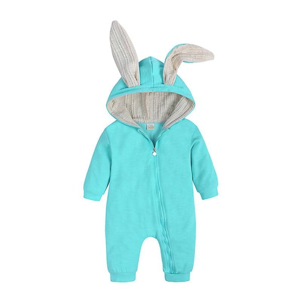 Baby Big Ears Rabbit One Piece Hooded Zipper, Creeping Clothes Cotton lake blue 59
