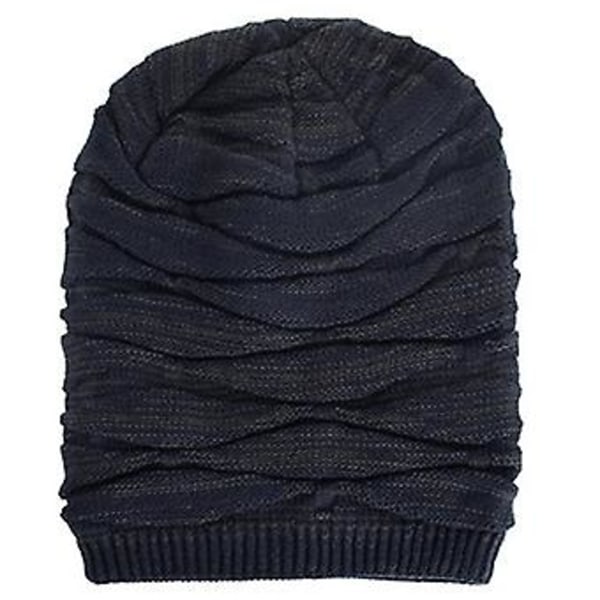Unisex Vinter Slouch Beanie Hatt Stickad Ull Sport Casual Snökepsar Huvudbonader (Mörkblå)