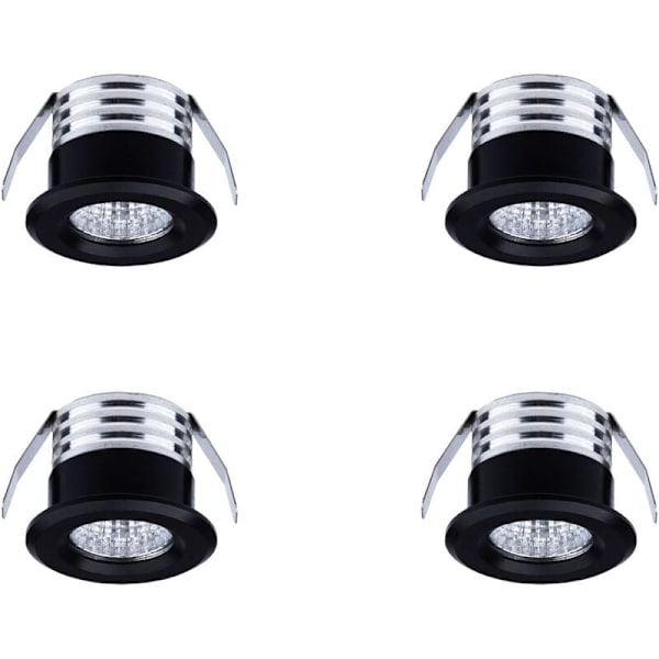 Sæt med 4 mini LED-indbygnings spotlights, 3 W, koldt hvidt lys sort