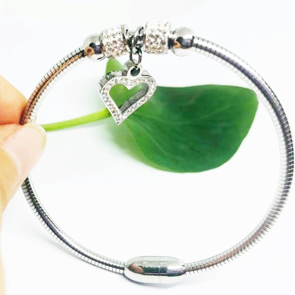 Rustfrit stål hjerte charm kubisk zirkonia jubilæum Valentinsdag bangle armbånd