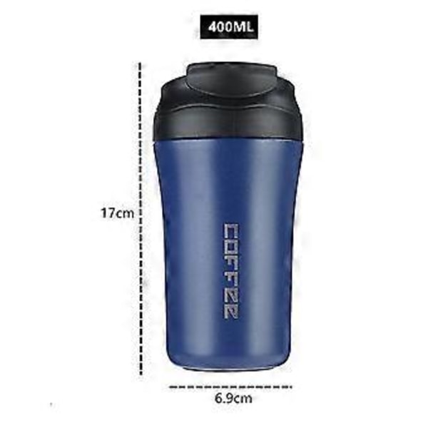 400ml Dubbel Rostfri Stål Kaffe Termosmugg Med Sugrör Multifunktionell Bil Vakuumflaska Bärbar Rese Isolerad Mugg Blå