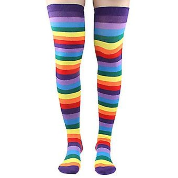 Rainbow-raidallinen juhlapuvun setti, jossa hame, hanskat, sukat, solmio ja henkselit
