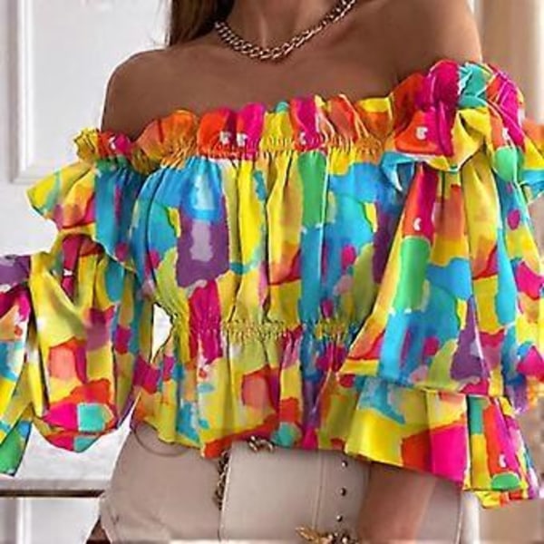 YYFS Dame Mode Afslappet Sommer Bluser & Skjorter med Én Skulder (XL multicolor)