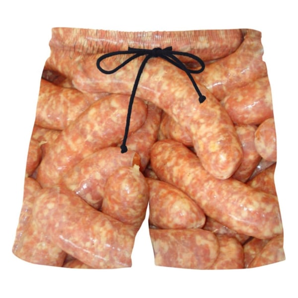 Pølsetrykk Herreshorts Brede Ben Elastisk Midje Snøring Mat Shorts.XL.Golden