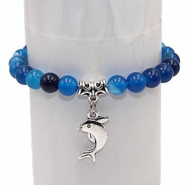 Engros Naturlige Steinperler Delfin Tigerøye Agater Mala Perler Armbånd Bangler Sjarmerende For Kvinner Menn Yoga Armbånd Femme Gave (Lapis Lazuli)