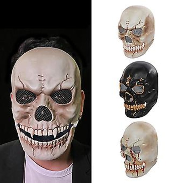 1 stk Halloween Bevægelig Mund Skallemaske Cosplay Gyser Blodig Skelet Morder Djævel Plastikhjelm Spøgelseshus Fest Kostume (A2)
