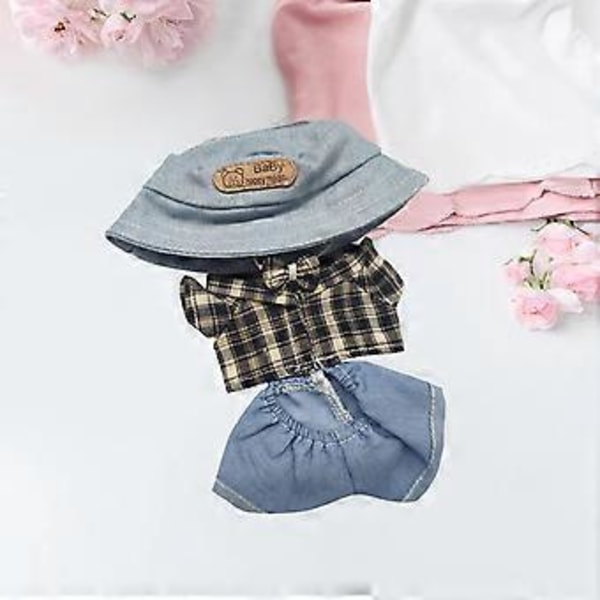 Mini 6 tum Dockkläder, Söt Dockkläderset, Hatt, Utklädningspresent Skjorta Dockkläder Dockbyxor Outfit för Ålder 5-7 8-10 (blå)