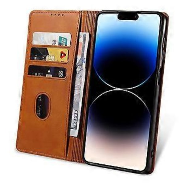 Magnetisk læder telefoncover med stativ til iPhone 14 Pro, kalvetekstur (Style C)