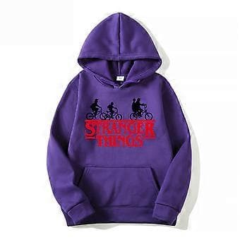 Stranger Things Tema Tenåringer Menn Hettegensere Lang Ermet Hettegenser Pullover Topper 1(L Lilla)