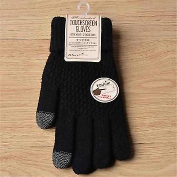 Vinter Touchscreen-Vantar för Kvinnor Varma Stretchstickade Vantar Hel Finger Guantes (Svart)