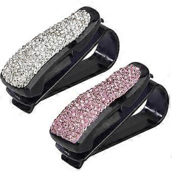 SZTXJ 2-pack Bilglasögonhållare Solglasögonhållare Klämma med Rhinestone Solskydd Biljetthållare