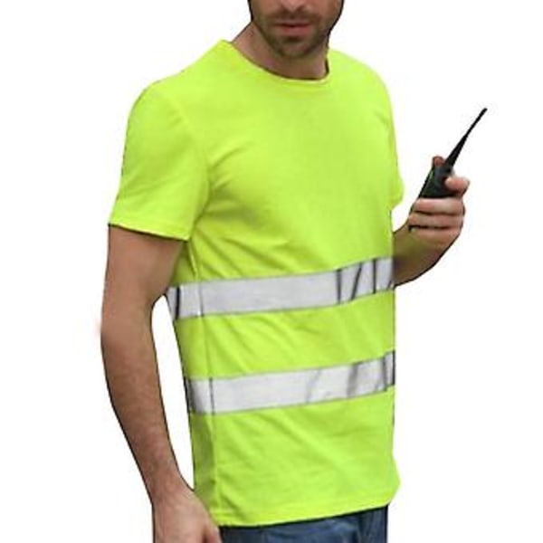 Hög Synlighet Säkerhetsreflex Stripe Kortärmad T-shirt Arbetskläder Arbetskläder för Män Kvinnor (L Gul)
