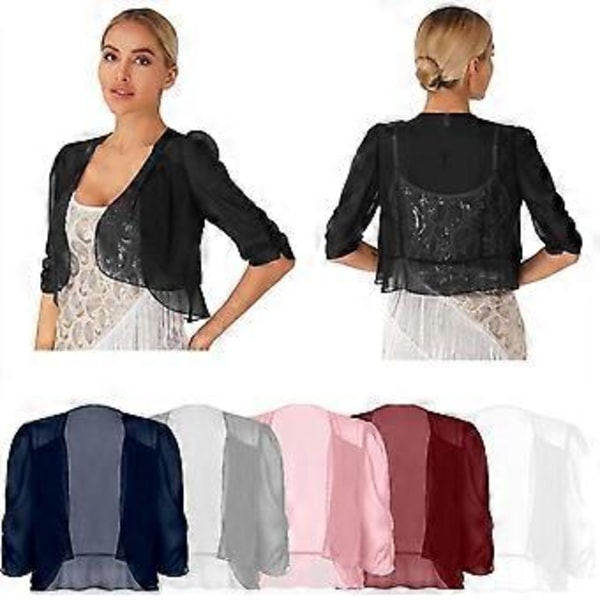 Fashionabla Dam Halv Ärm Kort Kofta Bolero Chiffong Capes för Aftonklänningar (4XL vinröd)