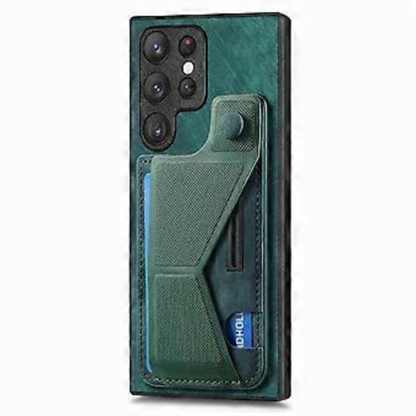 Samsung Galaxy S25 Ultra -kotelo korttipaikalla ja jalustalla, retro nahkainen takakansi - Vihreä (Vihreä)