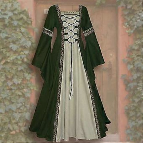 Medeltida Retro Hov Prinsessa Cosplay Kostym Lång Klänning Elegant Häxa för Kvinnor (2XL Röd)