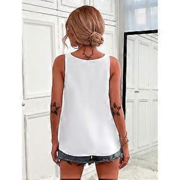 Tanktop til kvinder med lynlåslukning, ren farve, moderigtig ærmeløs skjorte til sommerbrug (M Hvid)