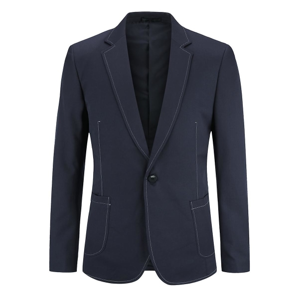 Allthemen Mens Solid Color One Button Simple Jacket Navy Blue Navy Blue S