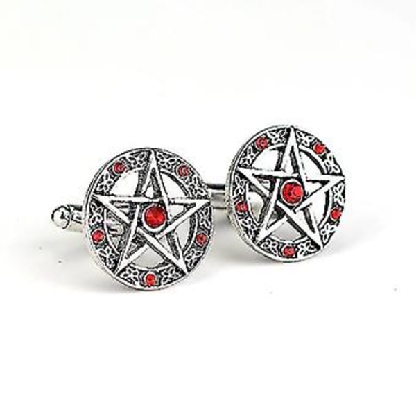 Övernaturliga Pentagram Manschettknappar Antik Röd Svart Kristallstjärna Manschett L (röd)