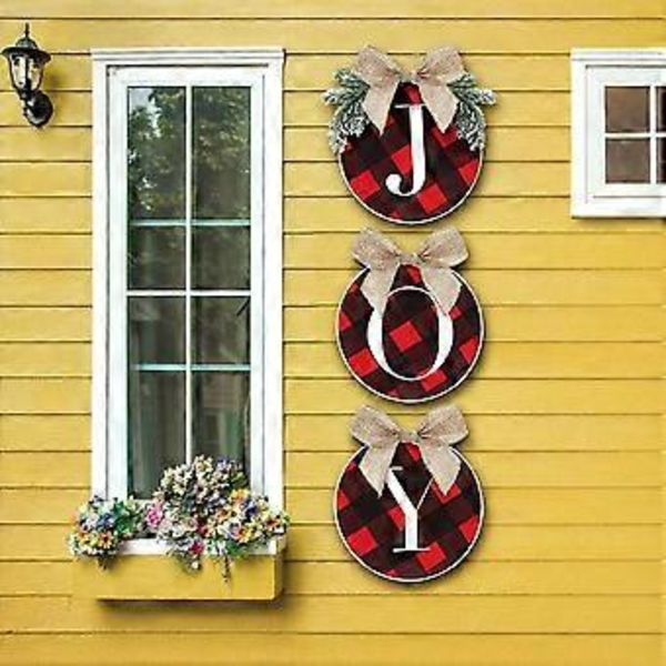 3 stk. Julepynt, 34 cm Ternet Plaid Krans til Fordøren, Rustikk Burlap Træ Julepynt Rød Sort Julekrans