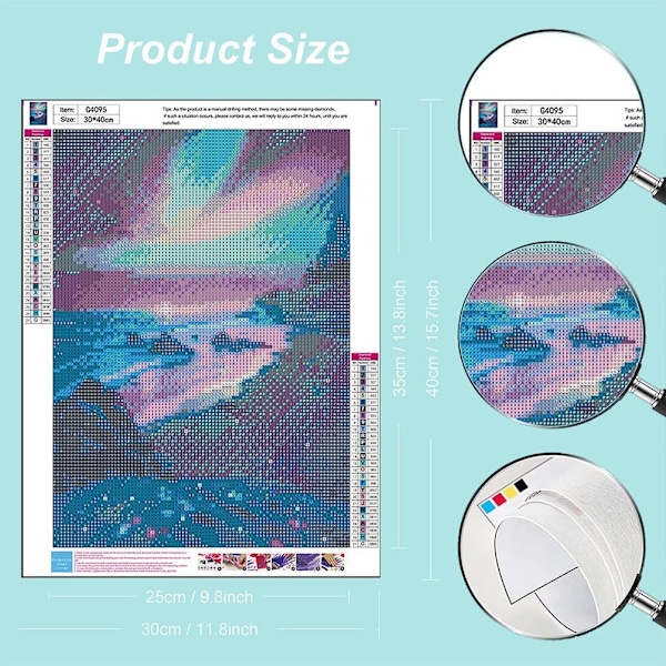 (12x16 tum) Aurora Diamond Art Kit för vuxna - Strand 5D Diamond Painting Kits för vuxna, Landskap Gem Art Kits för hem W