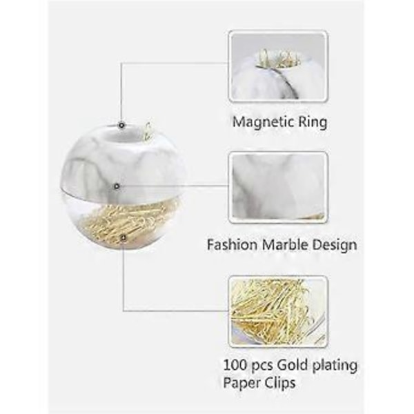 Guldfarvede papirclips med marmormønster, elegant magnetisk holder til moderigtig boligindretning, skrivebordsorganiserings tilbehør, 2,8\" * 2,4\" æbleformet design