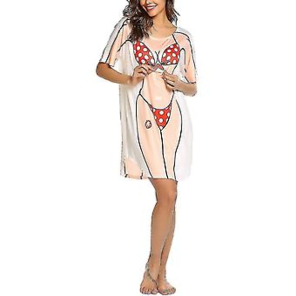 Bikinitop för kvinnor, kortärmad, söt bikini-tryck, löst T-shirt-klänning, rolig att bära (xl f)