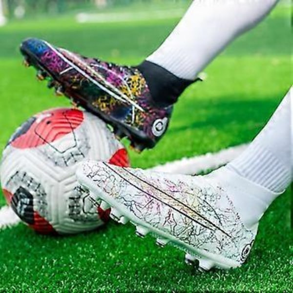 Herre Fodboldsko Skridsikre Fodboldsko Støvler Græs Fodbold Sneakers Yj068 (33 hvid og sort)