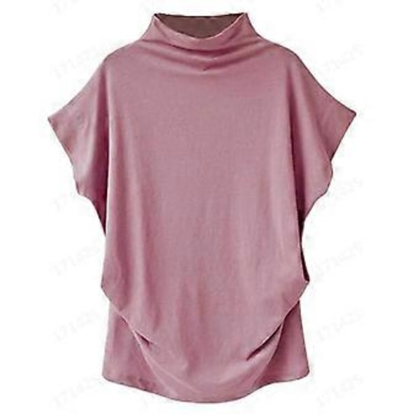 S-5XL Dame Turtleneck T-shirt Sommer Kortærmet Ensfarvet Casual Toppe (L pink)