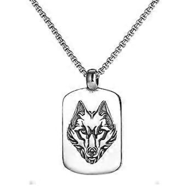 Halsband med Vargskalle i Titanstål, Punkstil, Herrhalsband, Tröjkedja, Herrgåva