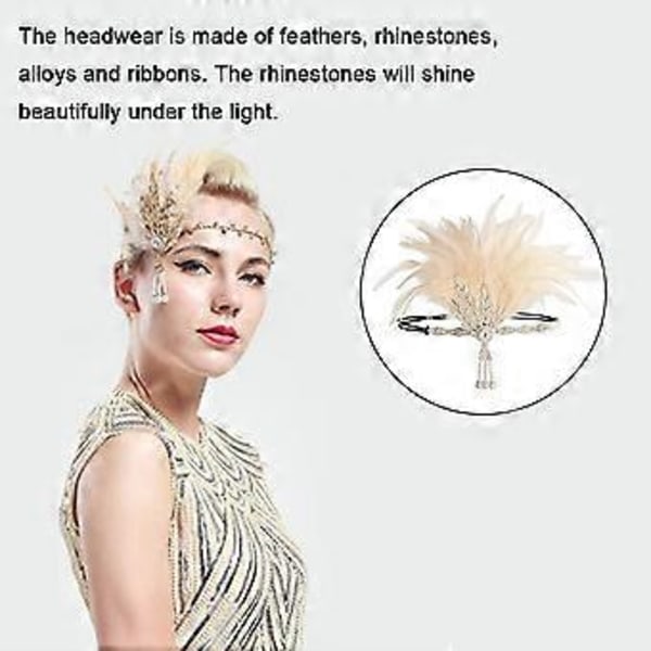 Art Deco Flapper Lehti Hää Morsiamen Tiara Helmi Päähine Panta Höyhenillä