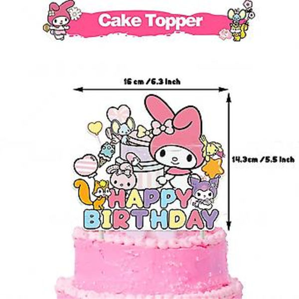 My Melody -piirrettyjen lasten tyttöjen syntymäpäiväjuhlatarvikkeet, joissa on mukana Onnea syntymäpäiväksi -bannerit, ilmapallot, kakku/kupkakakku-koristeet ( )