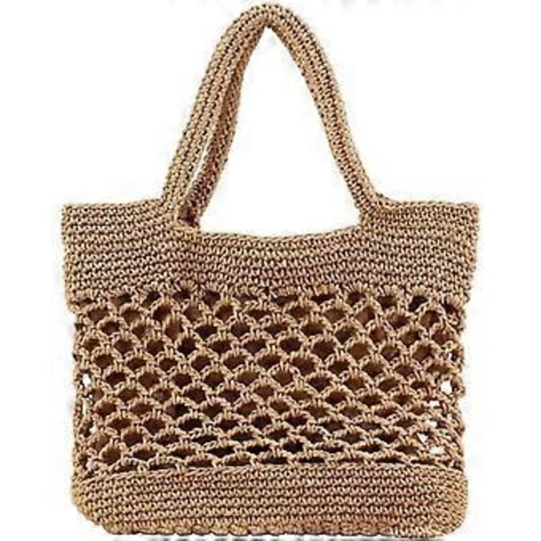 Bomuld Vævet Strandtaske Hæklet Rejsetaske Håndtaske Casual Sommer Skuldertaske Til Kvinder, Bomuld Hæklet Rejsetaske, Sommer Strandtaske (brun) (1 stk