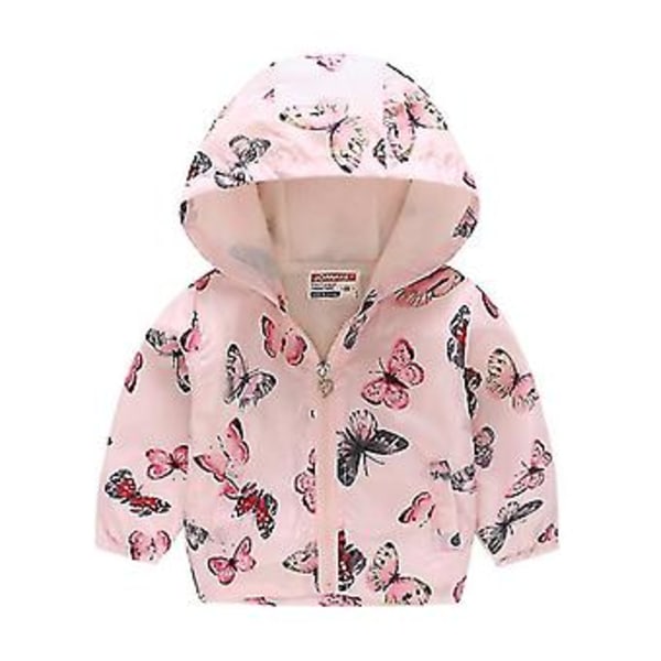 Kids Boys Girls Zipper Hooded Pocket Jacket Windbreaker Outwear(7-8 Years Pink Butterfly)