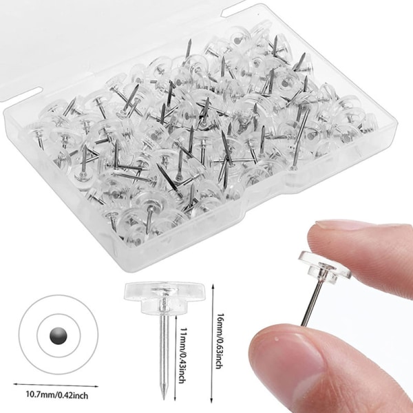 100 stycken genomskinlig häftstift, 16 mm platt häftstift Wall Push Pins Co