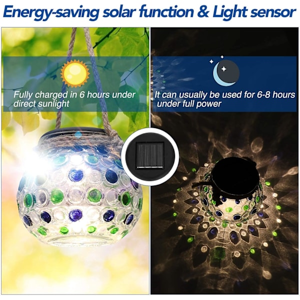 2 Solcellelykter Utendørs Solcellelampe Glass LED Kulelys Solcelle Ma