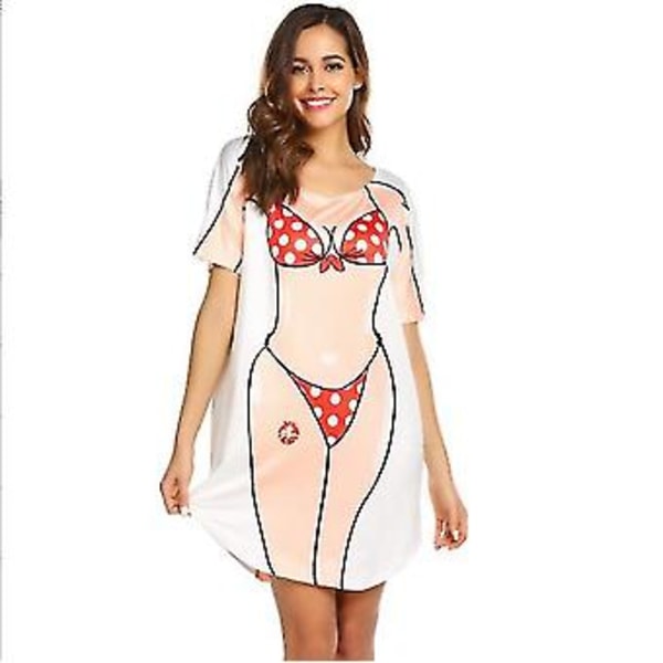 Bikinitop för kvinnor, kortärmad, söt bikini-tryck, löst t-shirt-klänning, rolig att bära (xl a)
