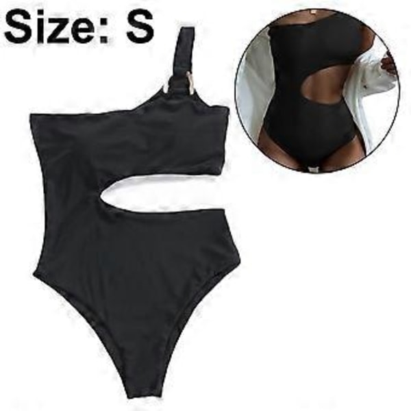 Dame One Shoulder Stribet Højbenet Badedragt i Ét Stykke Thong Badedragter (S Sort)