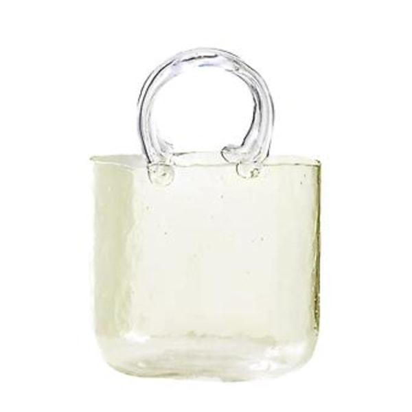 Klar Väska Glasvas med Handtag och Bubblor, Unik Handväska Vas för Blommor (kanariegul)