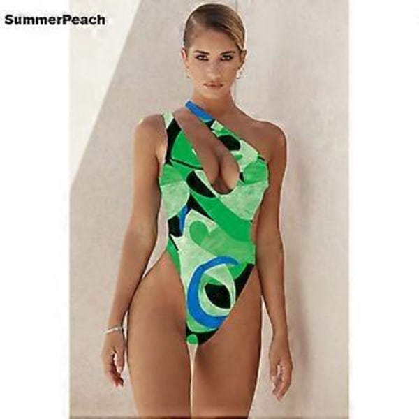 Badetøj i ét stykke Nyt blomstret udskåret badetøj med én skulder til kvinder Kvindelig Monkini Bodysuit Strand Badetøj Strandtøj (26 XL)