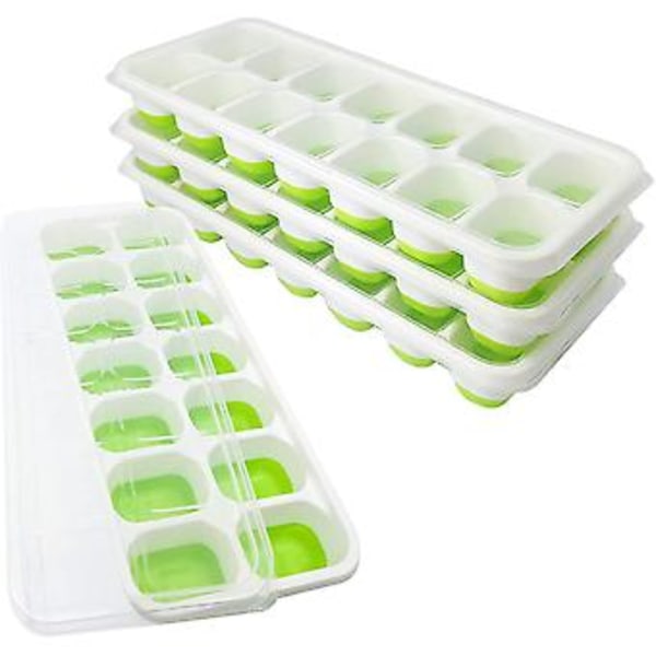 4-pack Silikon Isbitsform, Isbitsform med Fack och Lock, Silikontätning, Lufttät & Vattentät, Stapelbara Isbitsformar (grön)