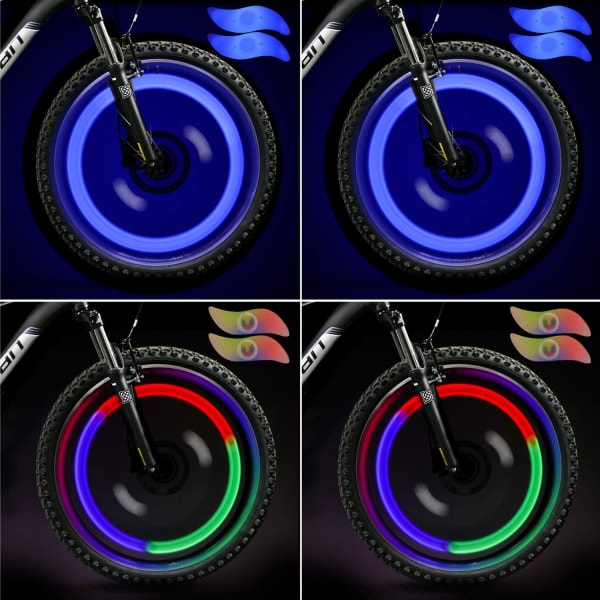 LED-hjulljus (blå + flerfärgad) Set med 8, cykelhjul ekrar